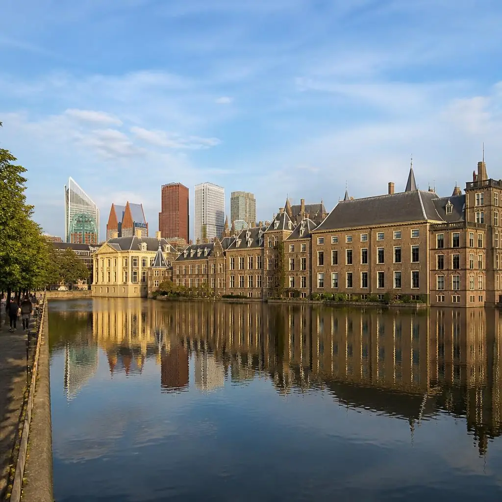 Het Binnenhof aan de Hofvijver in Den Haag